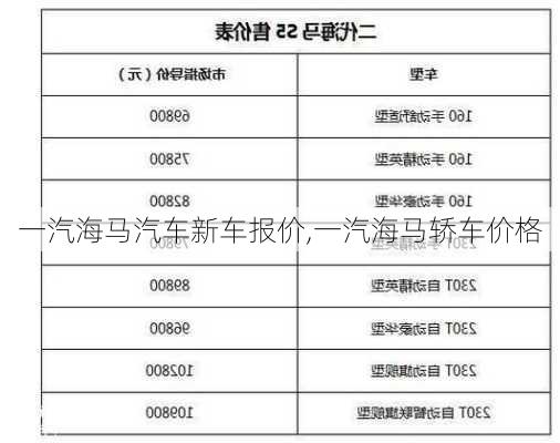 一汽海马汽车新车报价,一汽海马轿车价格